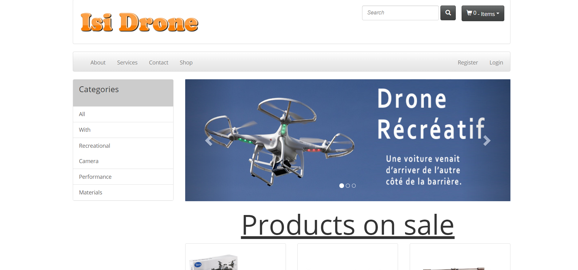 ISI Drone e-commerce homepage