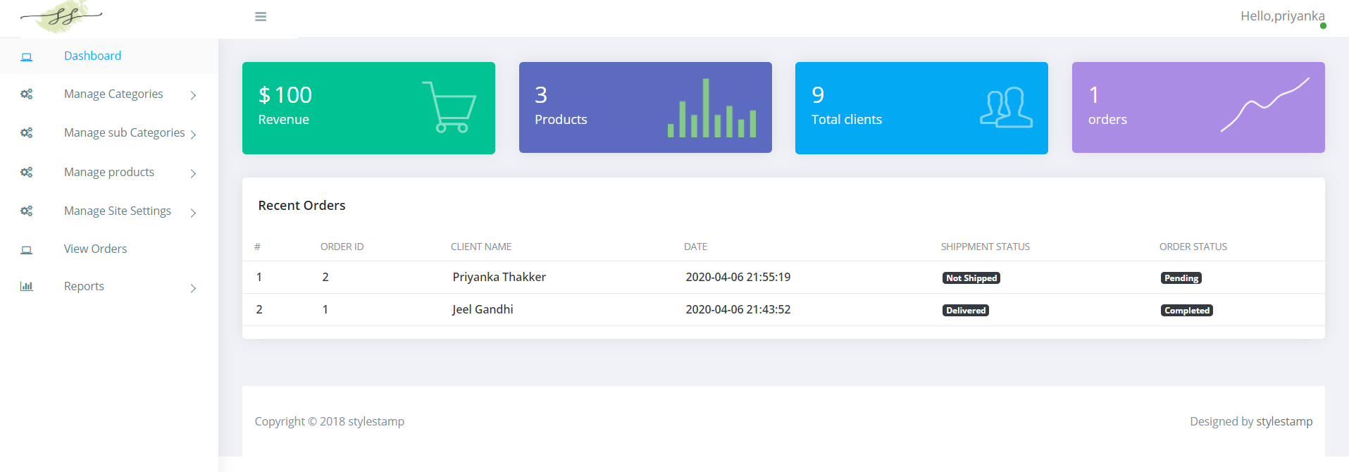 Style Stamp admin dashboard